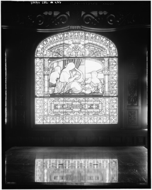 The Music Room at Villa Montezuma, with stained glass windows designed by Jesse Shepard